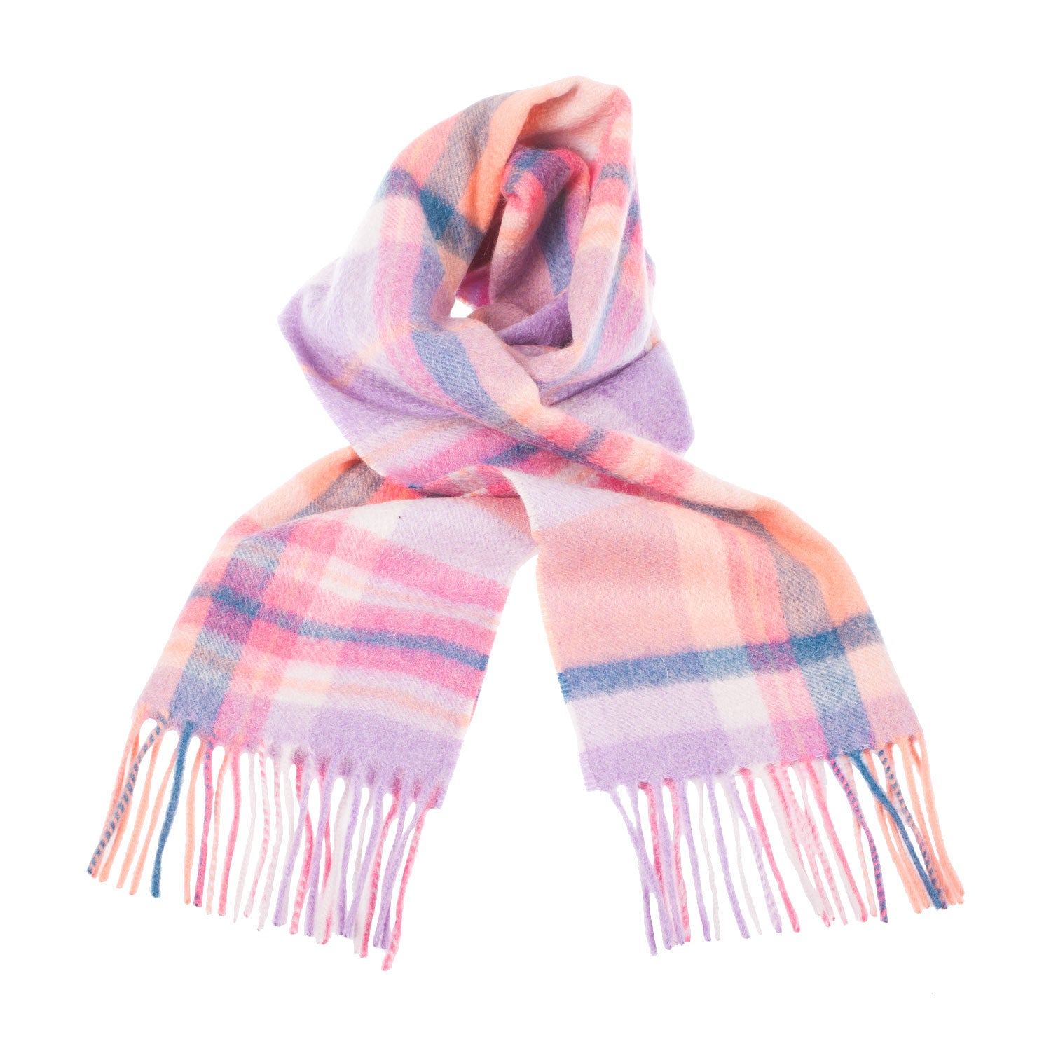 Edinburgh Cashmere Scarf MOLTON CHECK CORAL/HEATHER Dunedin Cashm