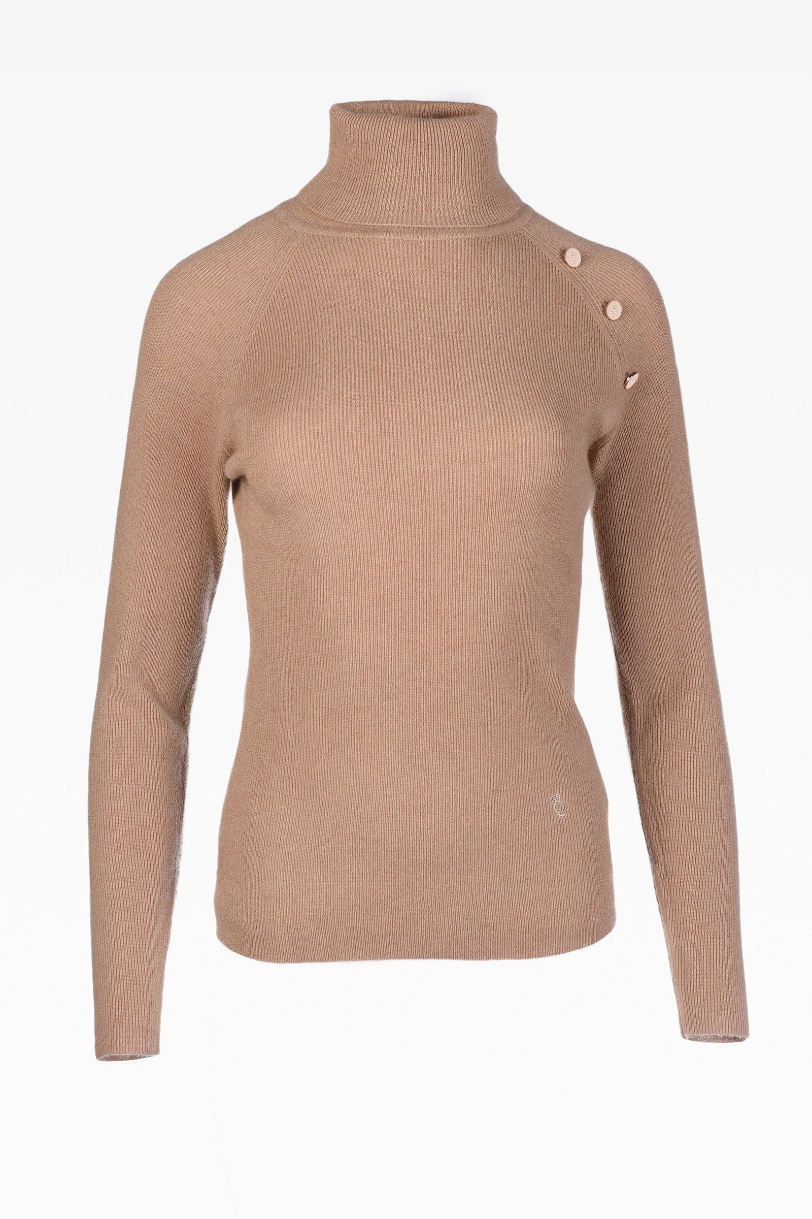 Luna Ladies Cashmere Roll Polo in Hazel Beige Dunedin Cashmere