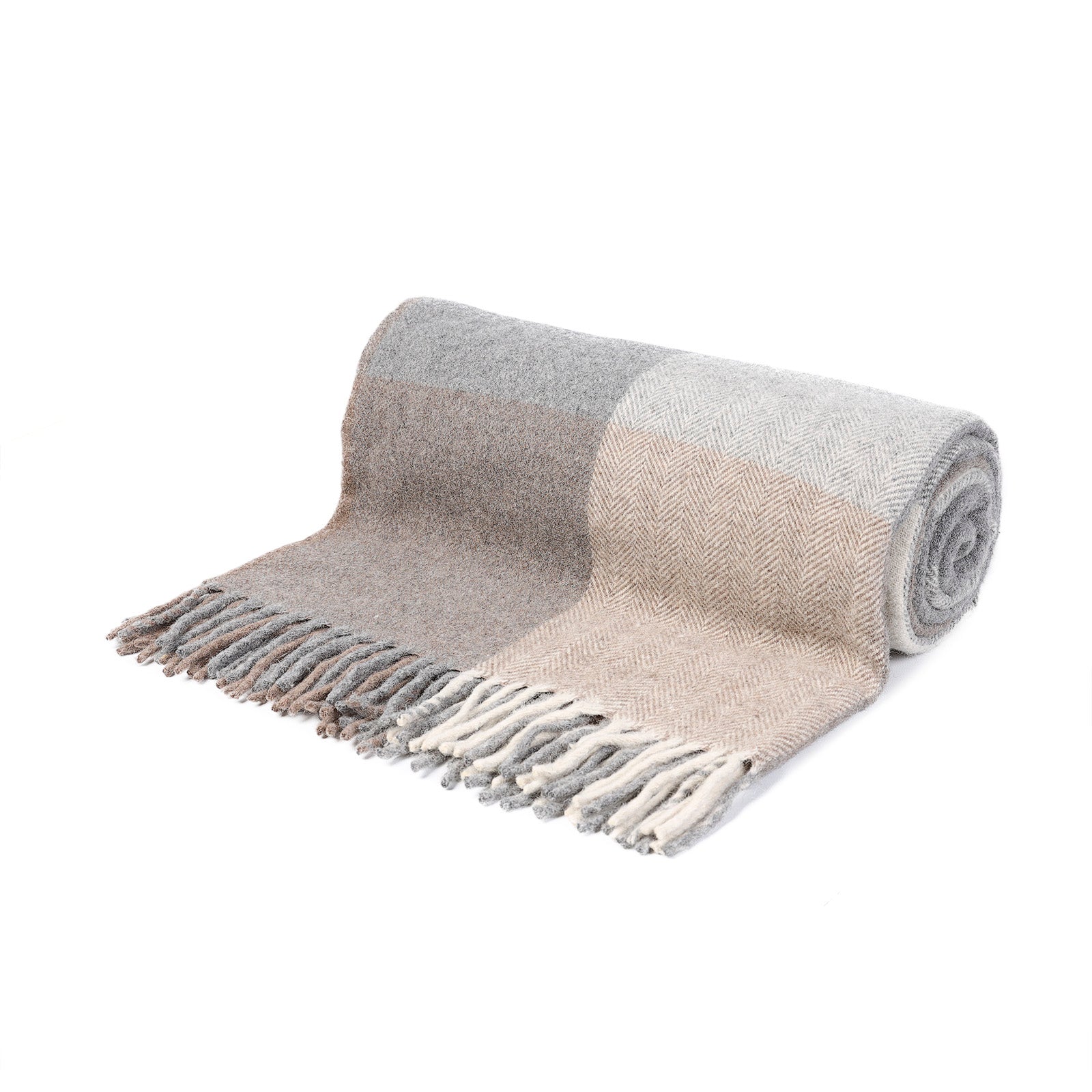 Block Check Herringbone Blanket Light Natural Dunedin Cashmere