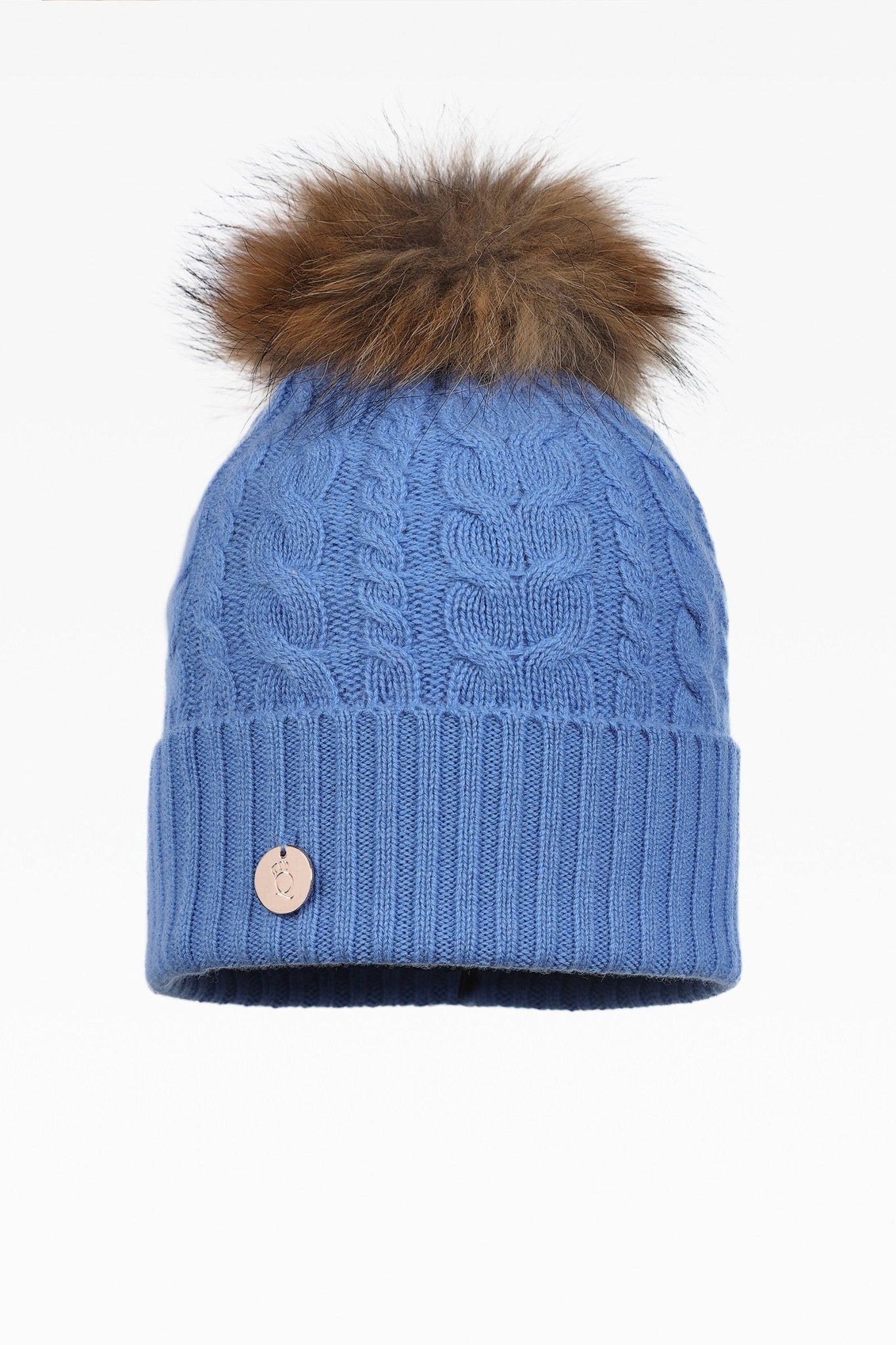 Eve Cable Pom Pom Hat Real Fur Dunedin Cashmere