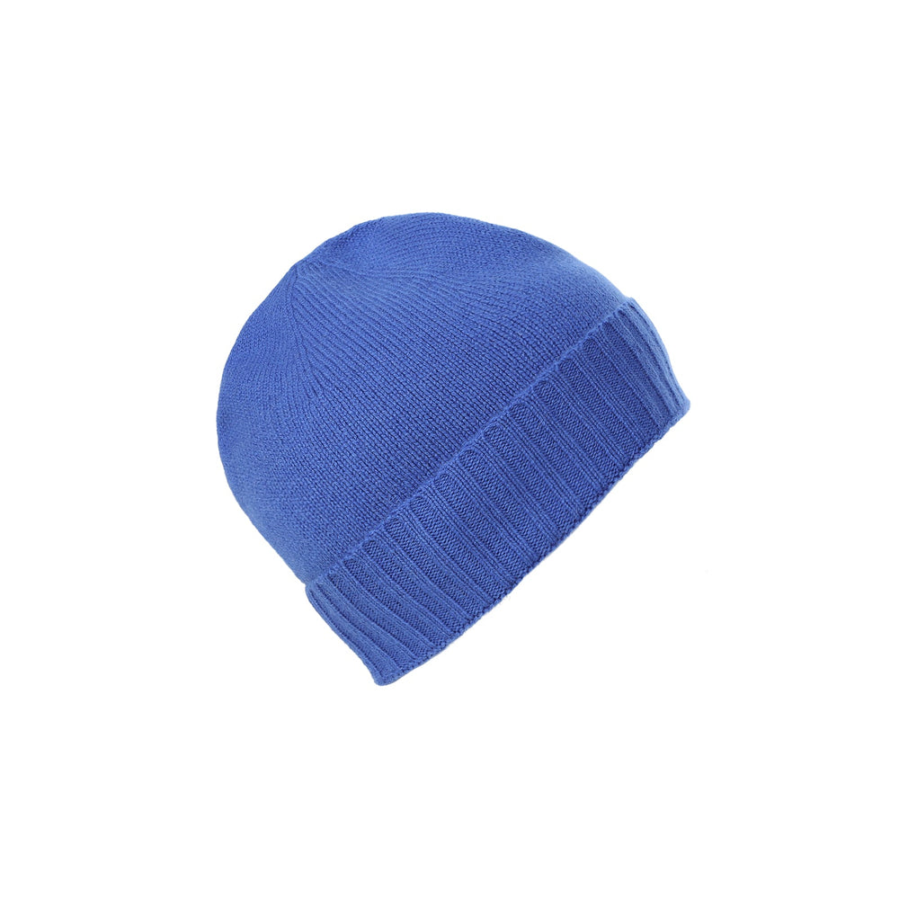 Plain Knit Ladies Beanie Rib Turn Up Cornflower - Dunedin Cashmere