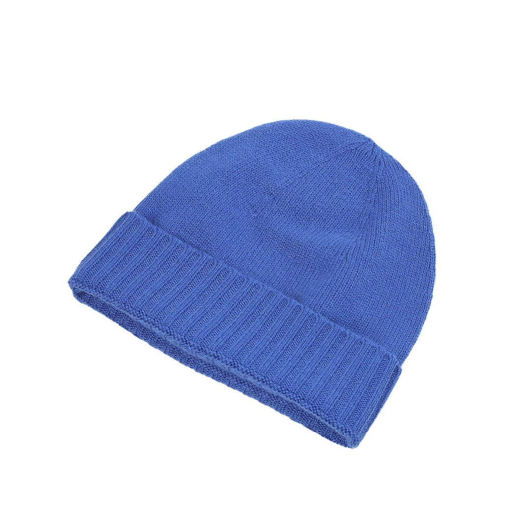Plain Knit Ladies Beanie Rib Turn Up Cornflower - Dunedin Cashmere