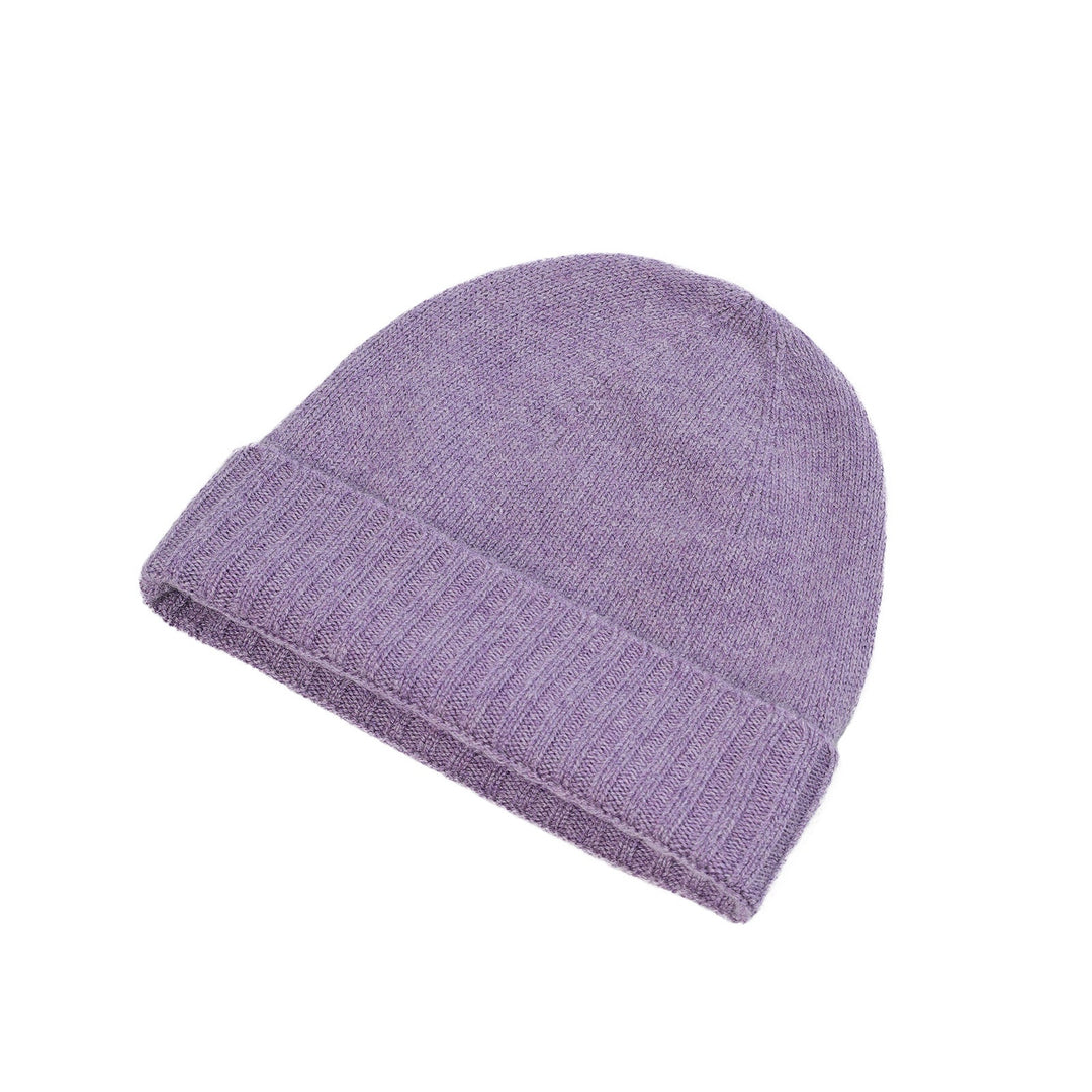 Plain Knit Ladies Beanie Rib Turn Up Heather - Dunedin Cashmere