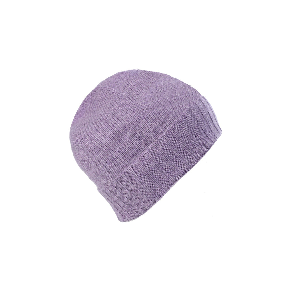 Plain Knit Ladies Beanie Rib Turn Up Heather - Dunedin Cashmere