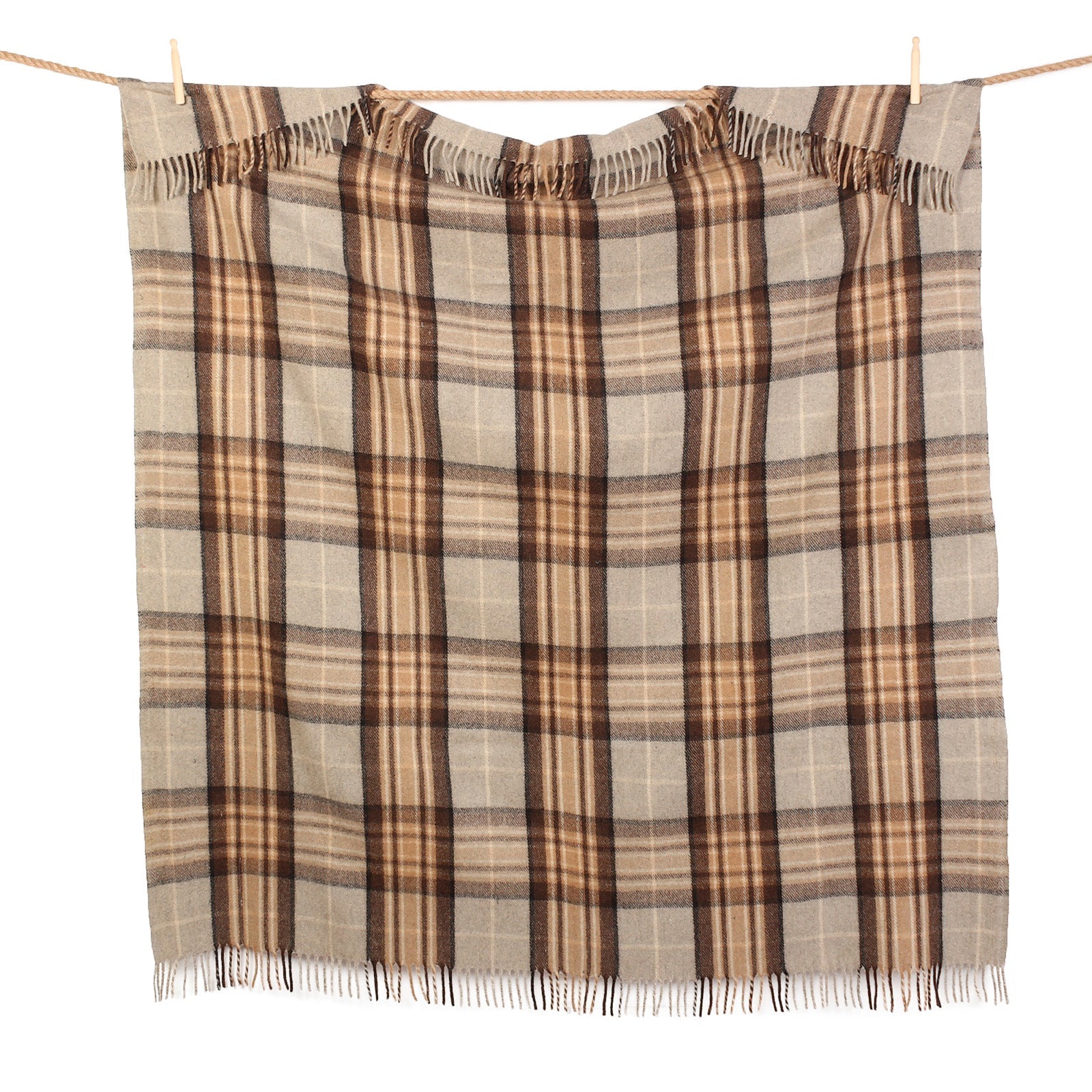 Recycled Wool Tartan Blanket Throw Mackellar Natural Dunedin Cashmer