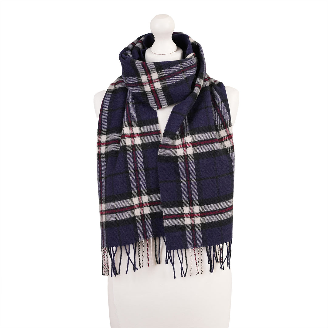 100% Lambswool Scarf – Traditional Tartan &amp; Check Designs - Made in Scotland - Thomson Navy