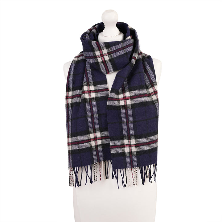 100% Lambswool Scarf – Traditional Tartan &amp; Check Designs - Made in Scotland - Thomson Navy