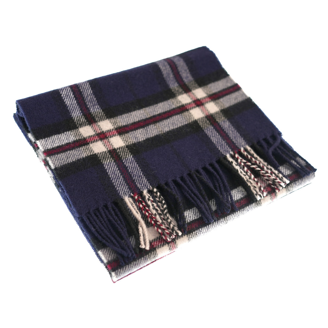 100% Lambswool Scarf – Traditional Tartan &amp; Check Designs - Made in Scotland - Thomson Navy