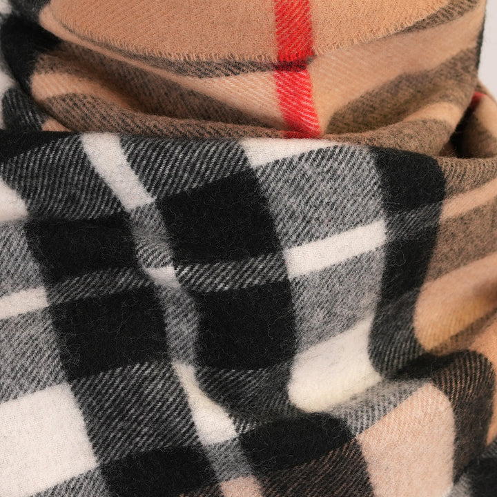 100% Lambswool Scarf – Traditional Tartan &amp; Check Designs - Made in Scotland - Exploded Thomson Camel