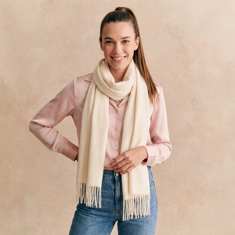 Edinburgh 100% Lambswool Scarf – Premium Soft Wool Wrap - Plain Winter White