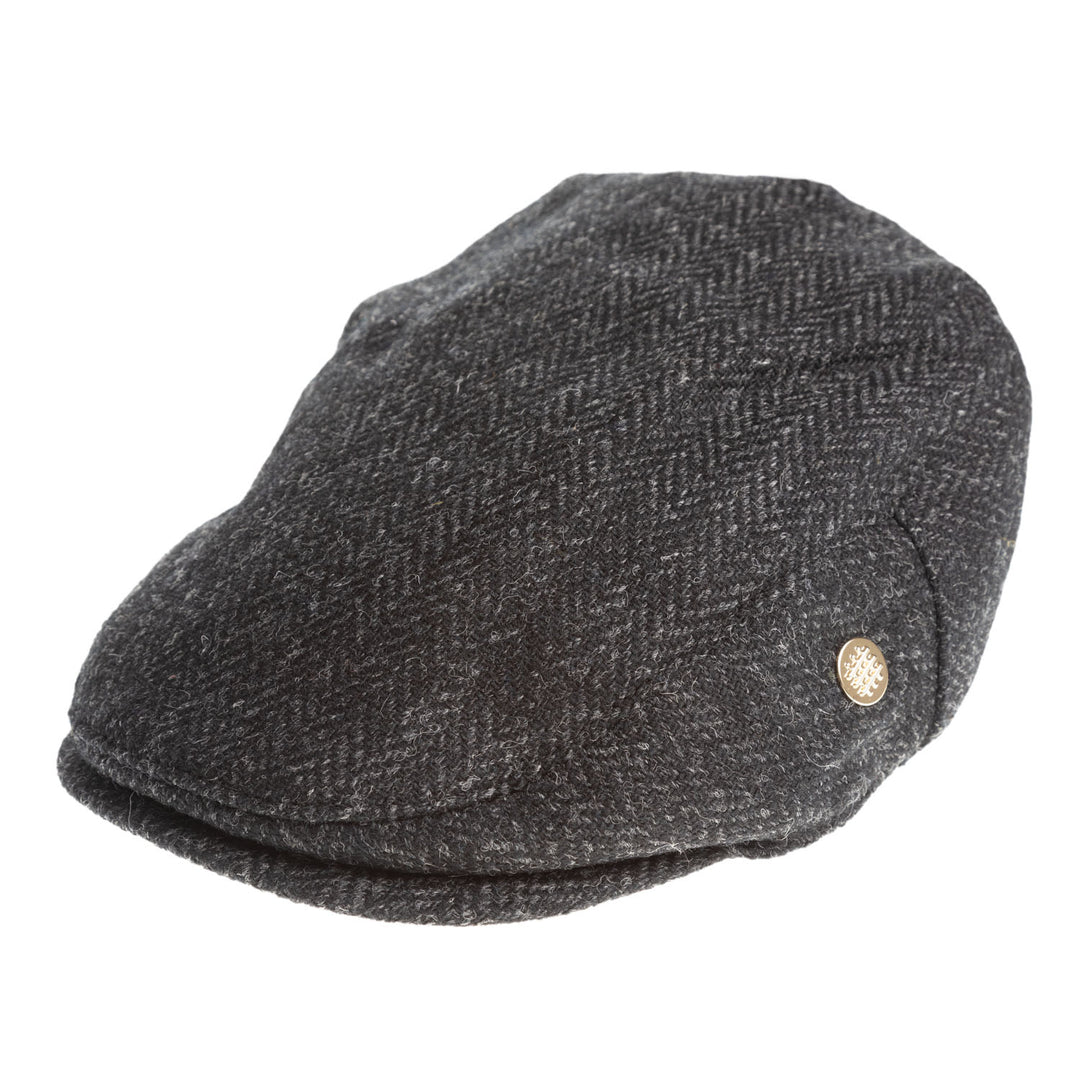 Heddle &amp; Reed Harris Tweed® Flat Cap - Black Herringbone