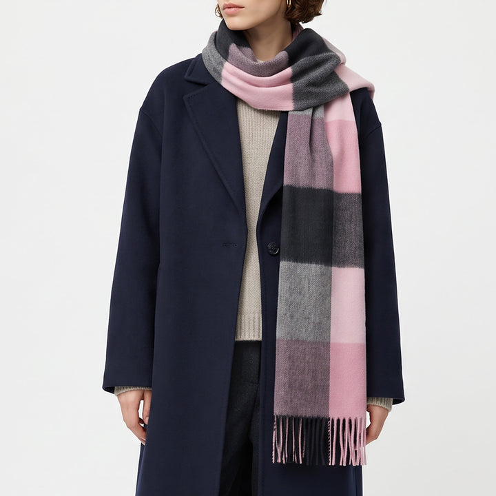 Heritage of Scotland 100% Lambswool Wide Scarf Soft Unisex Winter Wrap - Tartan &amp; Check Designs - 3 SQUARE PINK