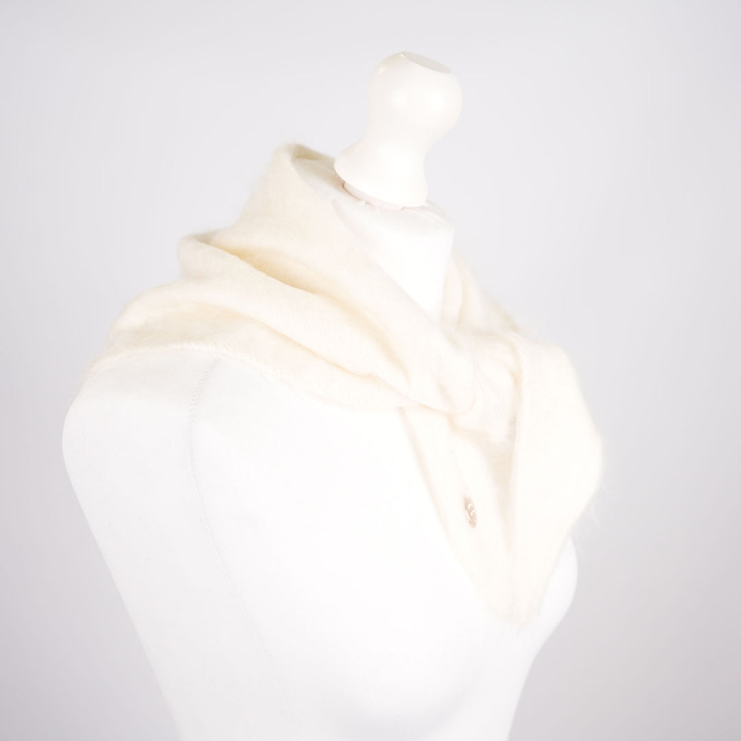 Pure Brushed Luxury Cashmere Triangle Head Scarf - WHITE
