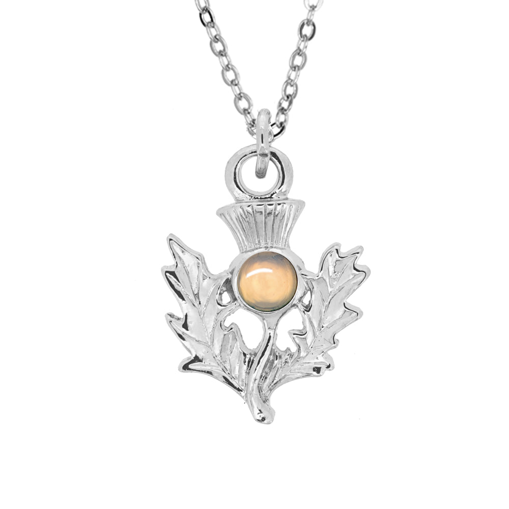 Art Pewter Scottish Thistle Birthstone Pendant - Silver Plated Pewter - Made in Scotland - October (Opal)