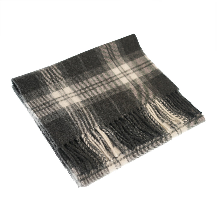 100% Lambswool Scarf – Traditional Tartan &amp; Check Designs - Made in Scotland - Thomson Charcoal