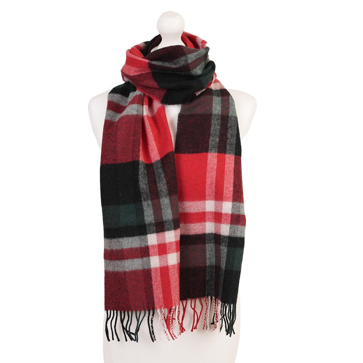 100% Lambswool Scarf – Traditional Tartan &amp; Check Designs - Made in Scotland - Fashion Check Red/ Green