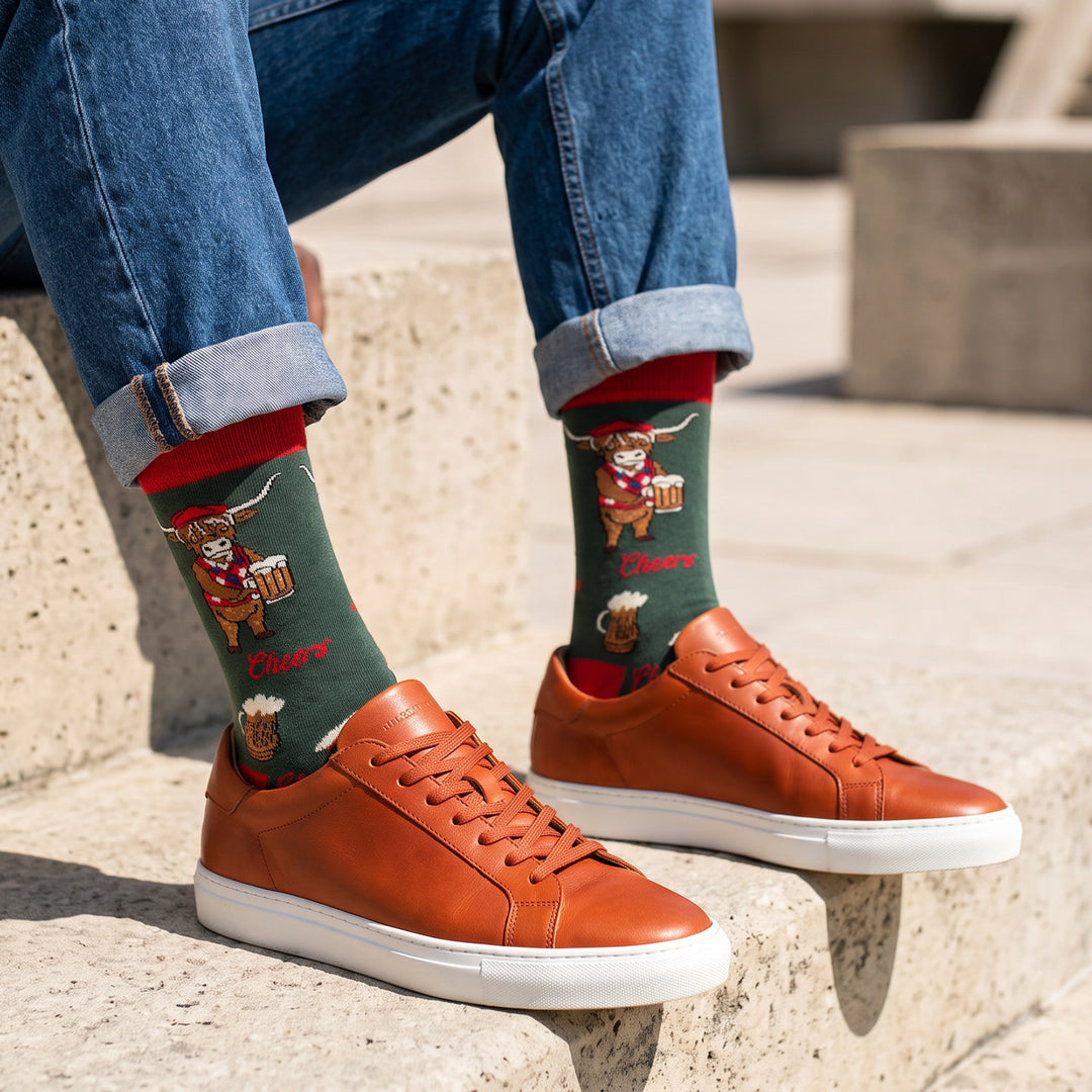 Men’s Luxury Bamboo Socks – Soft, Breathable &amp; Stylish Everyday Comfort - COW WITH BEER GREEN