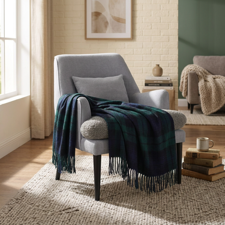 Highland Wool Blend Tartan Blanket Throw – Extra Warm Scottish Wool Blend – BLACK WATCH