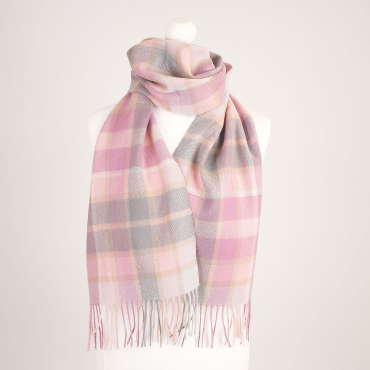 .Edinburgh 100% Lambswool Scarf – Premium Soft Wool Wrap - ARTILLERY CHECK LIGHT PINK