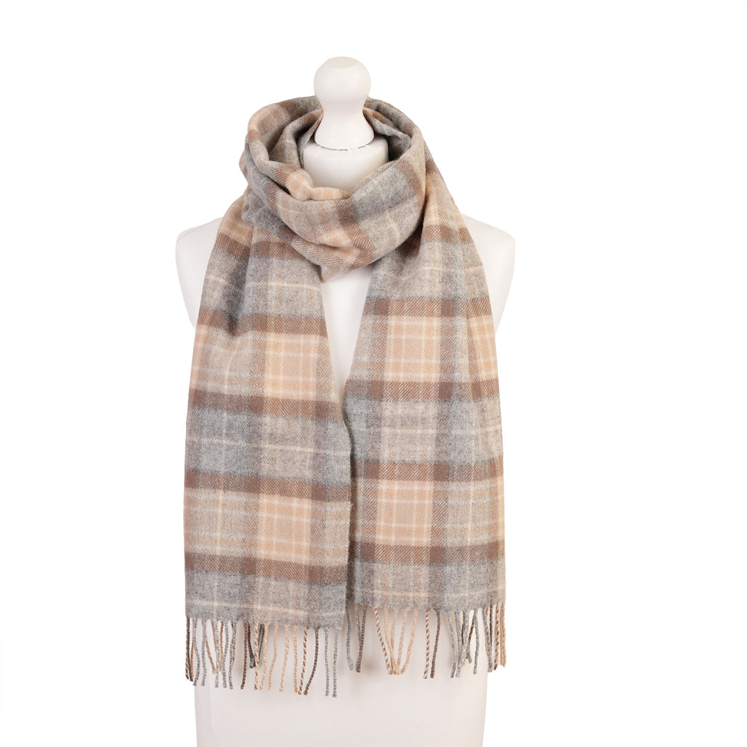 100% Lambswool Scarf – Traditional Tartan &amp; Check Designs - Made in Scotland - Mackellar Natural