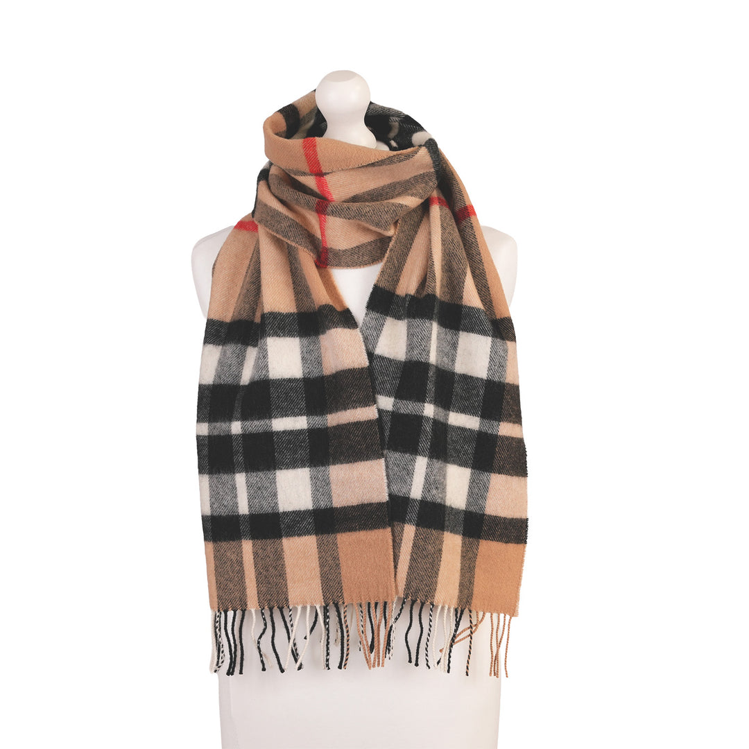 100% Lambswool Scarf – Traditional Tartan &amp; Check Designs - Made in Scotland - Exploded Thomson Camel