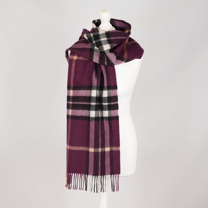 Heritage of Scotland 100% Lambswool Wide Scarf Soft Unisex Winter Wrap - Tartan &amp; Check Designs - Enlarged Off Scotty Thom Cabernet
