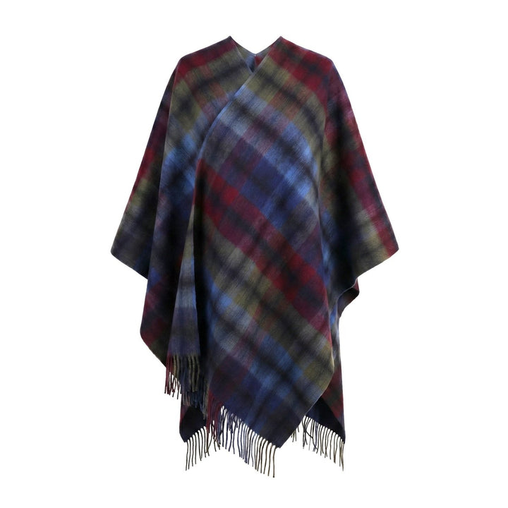 Edinburgh Lambswool Long Tartan Cape - Premium Plaid Wrap - Indigo Blue