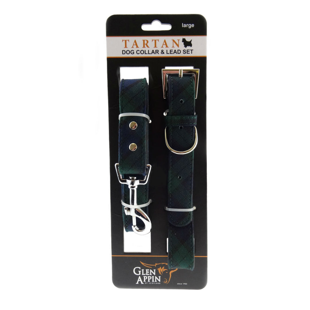 Scottish Tartan Dog Collar &amp; Lead Set – Highland Walks - Black Watch