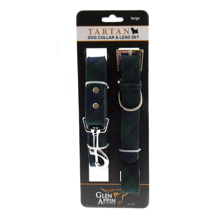 Scottish Tartan Dog Collar &amp; Lead Set – Highland Walks - Black Watch