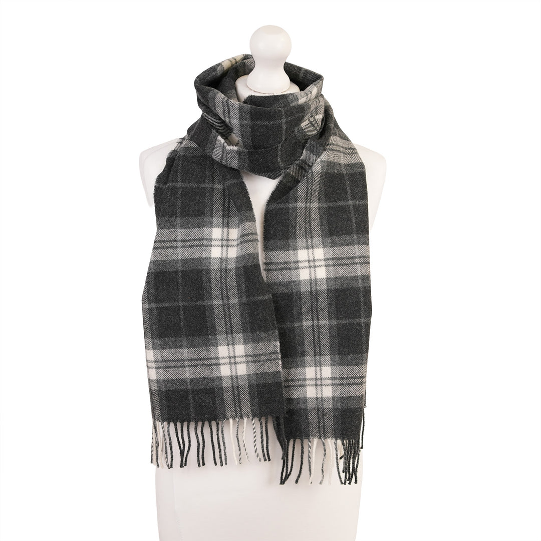 100% Lambswool Scarf – Traditional Tartan &amp; Check Designs - Made in Scotland - Thomson Charcoal