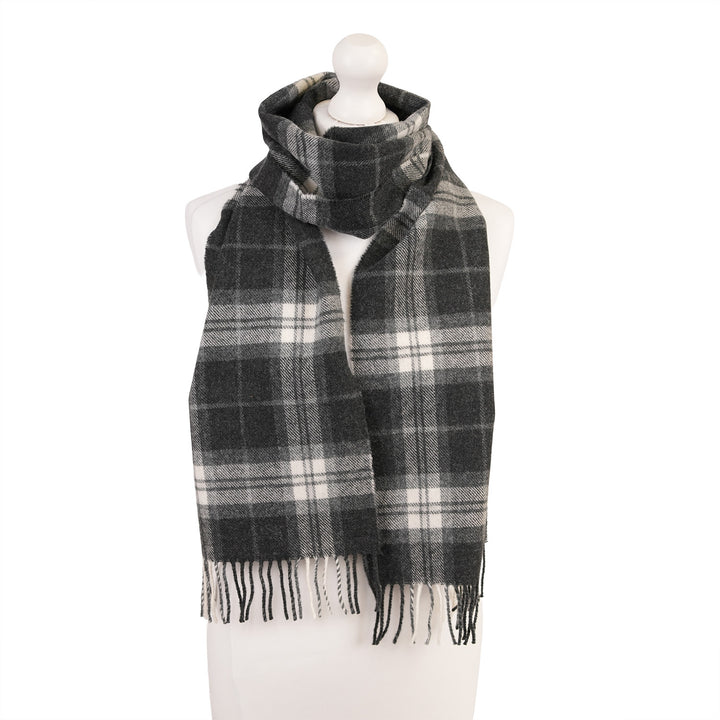 100% Lambswool Scarf – Traditional Tartan &amp; Check Designs - Made in Scotland - Thomson Charcoal