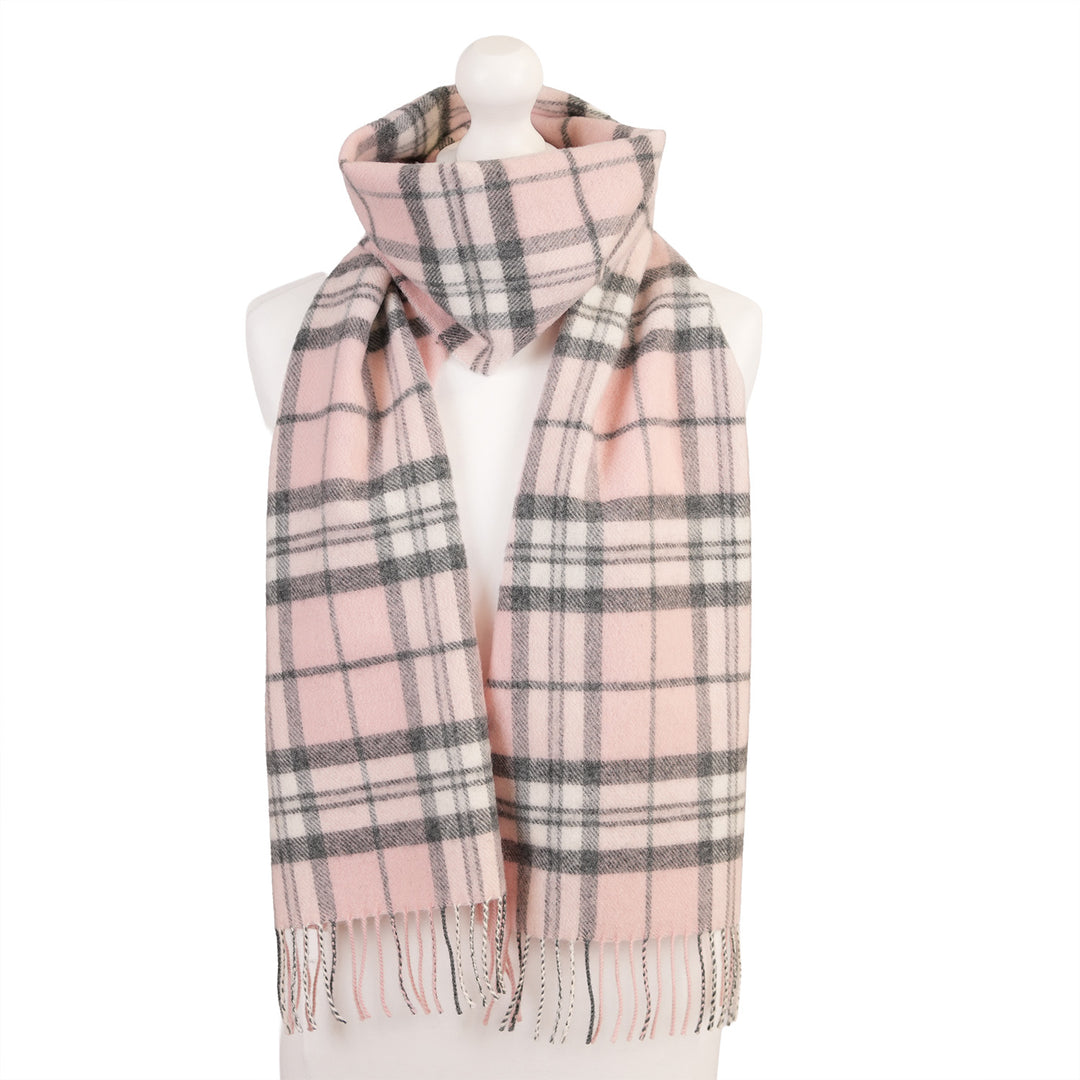 100% Lambswool Scarf – Traditional Tartan &amp; Check Designs - Made in Scotland - Thomson Pink