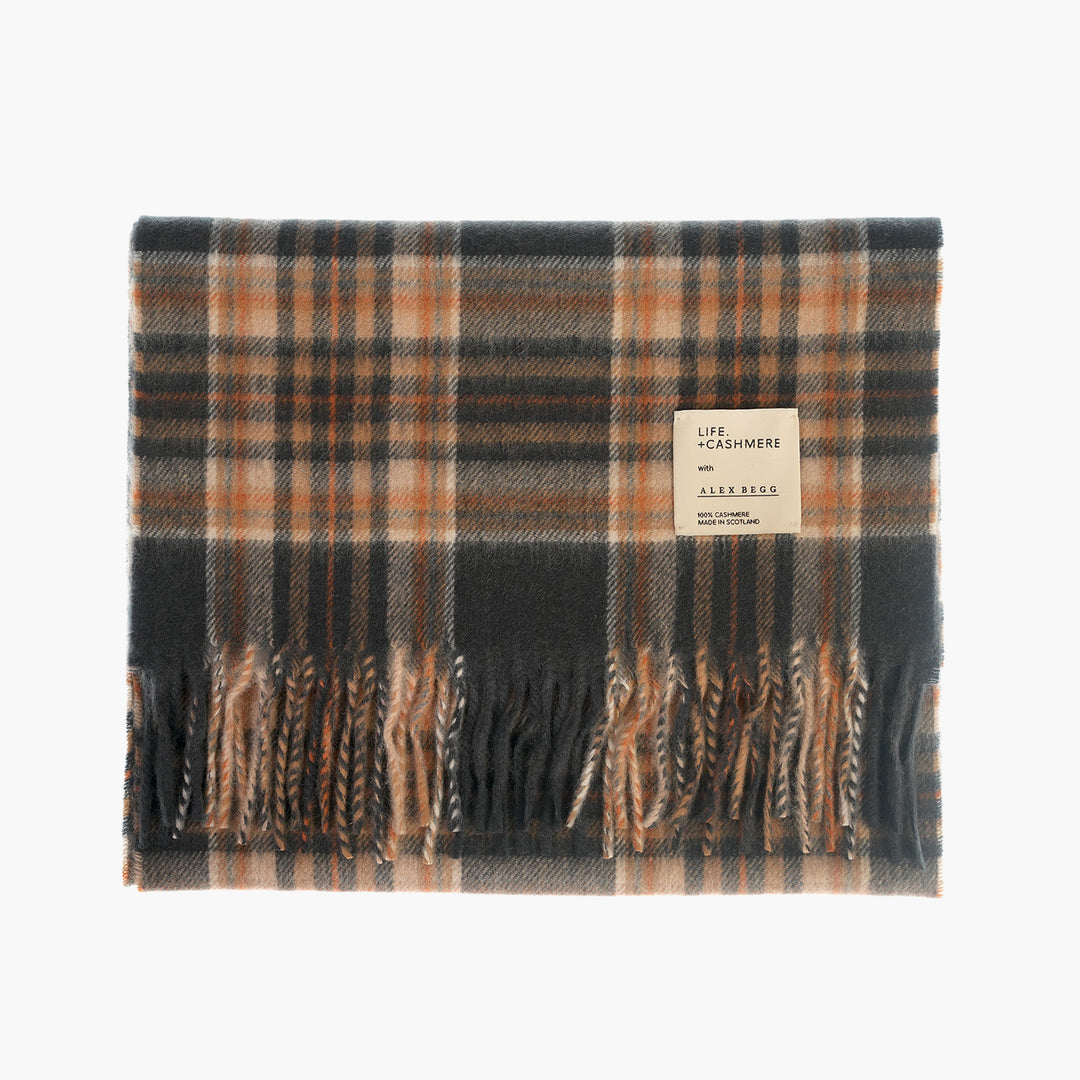 Balmoral 100% Cashmere Woven Scarf Tartan and Checks - Made in Scotland - TAWNEY