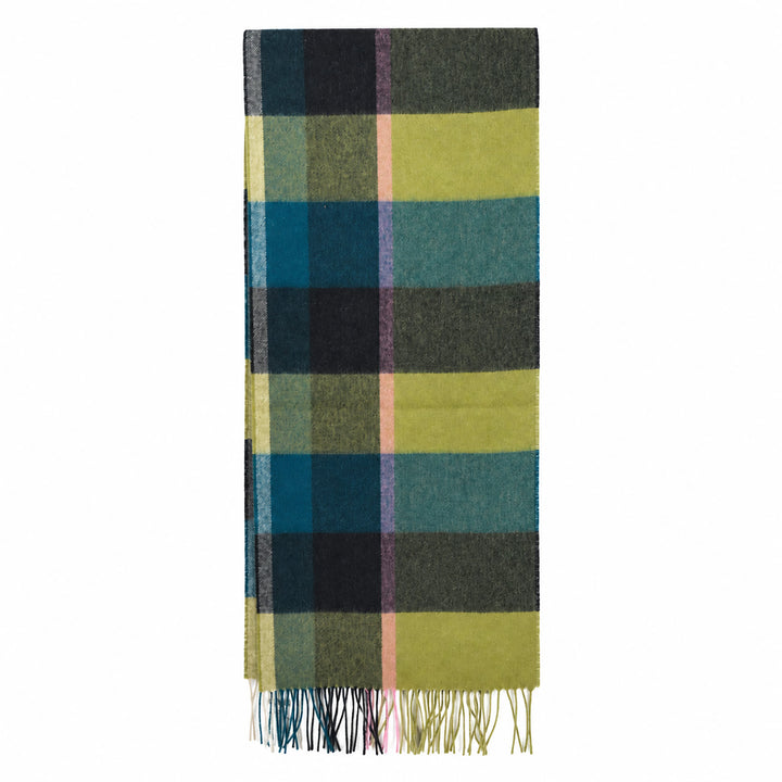 Heritage of Scotland 100% Lambswool Wide Scarf Soft Unisex Winter Wrap - Tartan &amp; Check Designs - KIRKSTALL CHECK GREEN