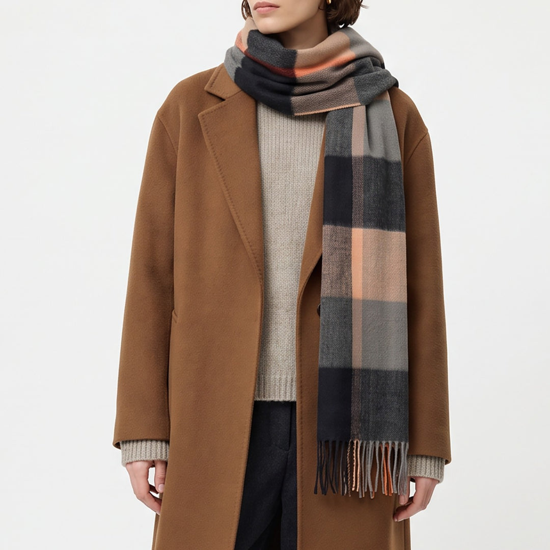 Heritage of Scotland 100% Lambswool Wide Scarf Soft Unisex Winter Wrap - Tartan &amp; Check Designs - KIRKSTALL CHECK CAMEL
