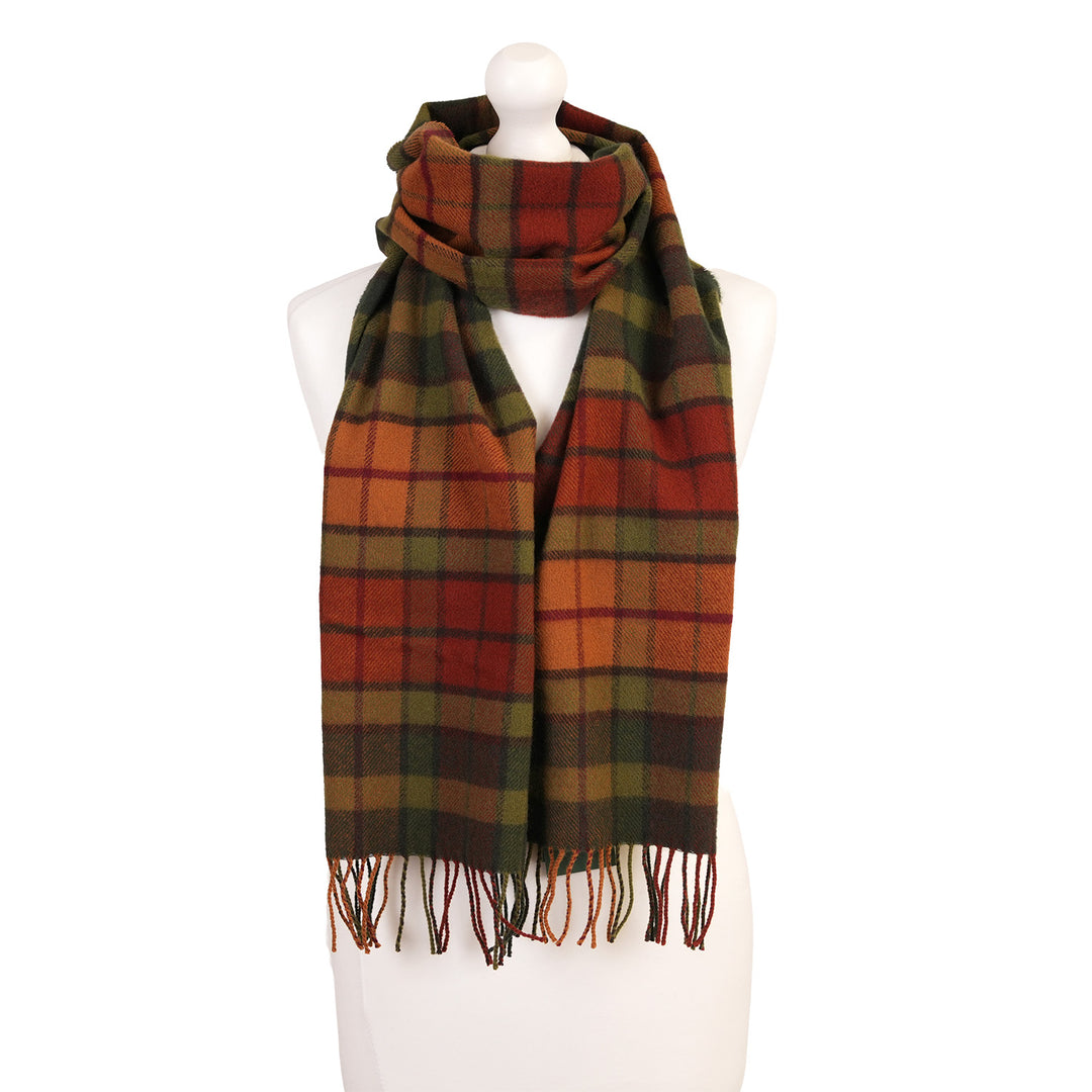 100% Lambswool Scarf – Traditional Tartan &amp; Check Designs - Made in Scotland - Buchanan Autumn
