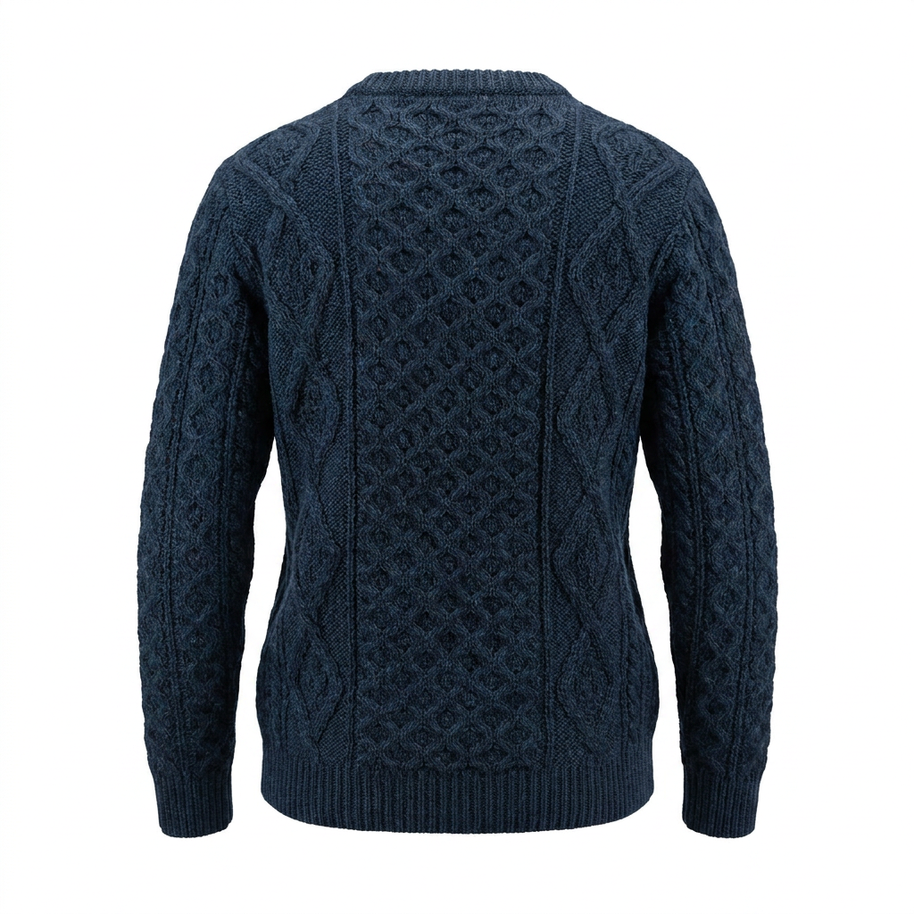 Unisex 100% Wool Aran Cable Knit Crew Neck Jumper – Made in Ireland | Black Watch