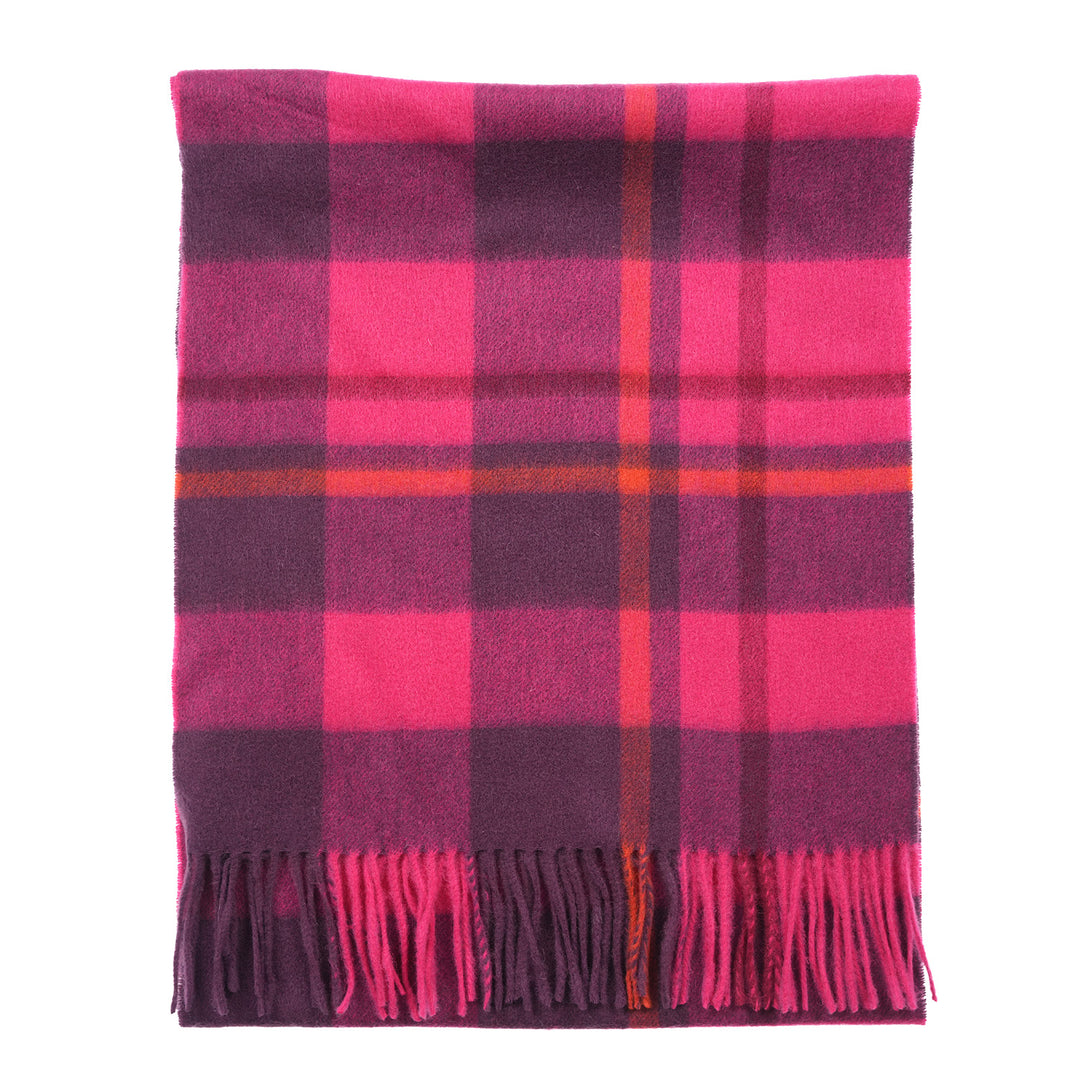Heritage of Scotland 100% Lambswool Wide Scarf Soft Unisex Winter Wrap - Tartan &amp; Check Designs - Medieval Check - Cyclamen Pink and Eminence