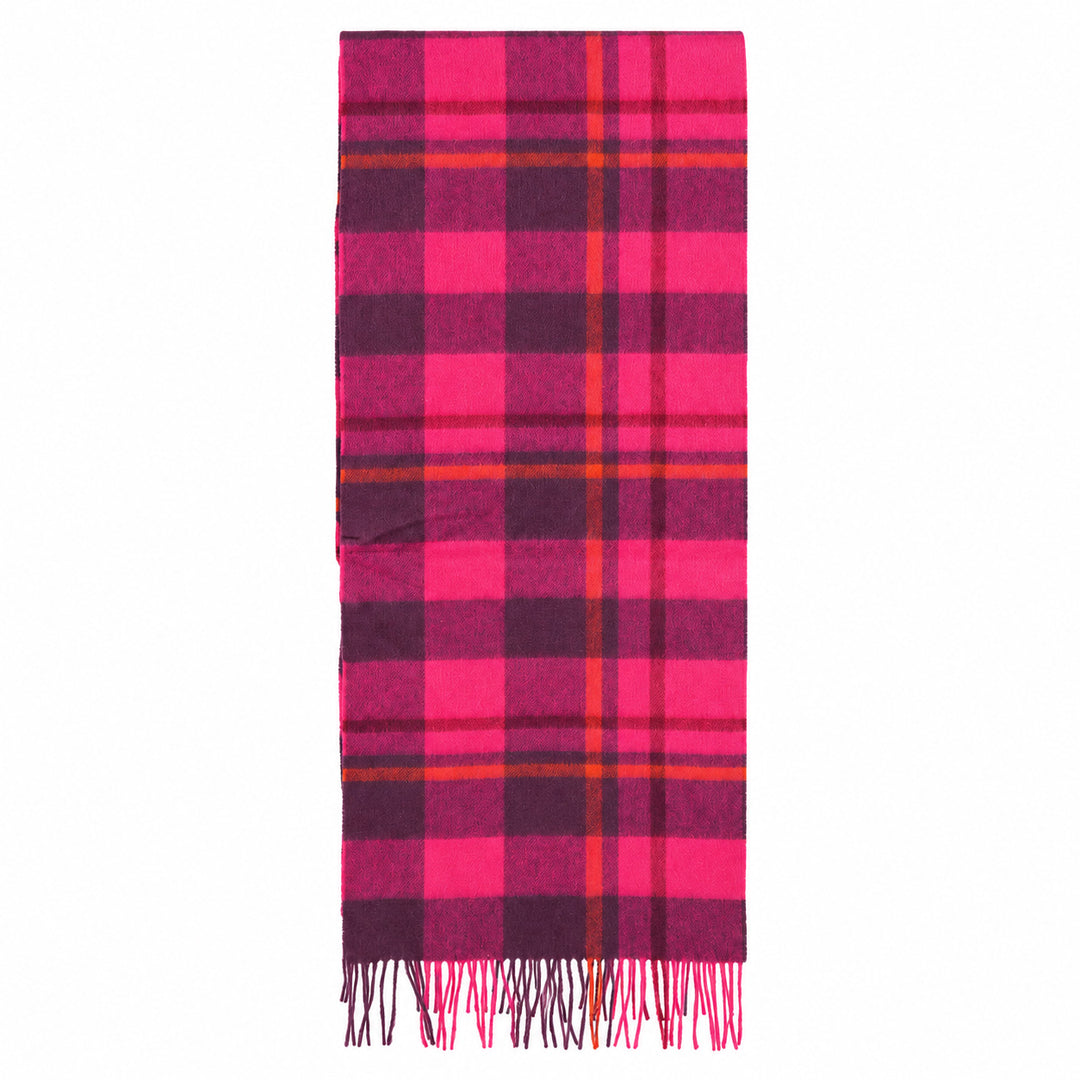 Heritage of Scotland 100% Lambswool Wide Scarf Soft Unisex Winter Wrap - Tartan &amp; Check Designs - Medieval Check - Cyclamen Pink and Eminence