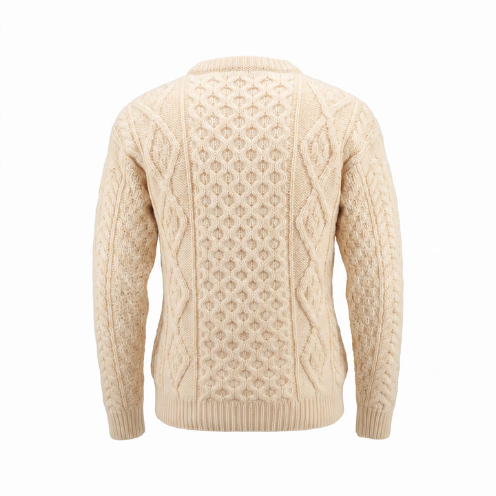 Unisex  Blue 100% Wool Aran Cable Knit Crew Neck Jumper – Made in Ireland | Aran