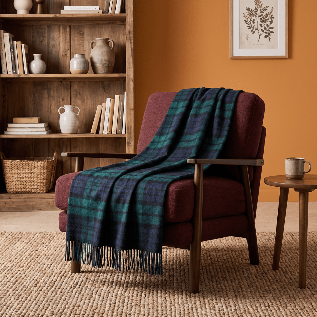 100% Pure Lambswool Blanket Throw – Luxury Soft Warm Wool Blanket - Home Décor - BLACK WATCH