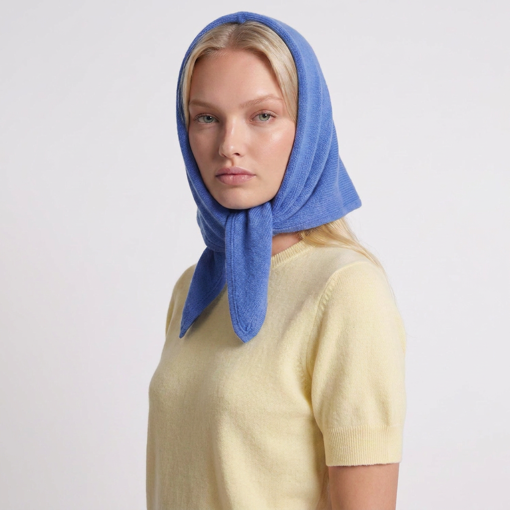 Women’s Luxury Ribbed Cashmere Triangle Scarf - CORNFLOWER