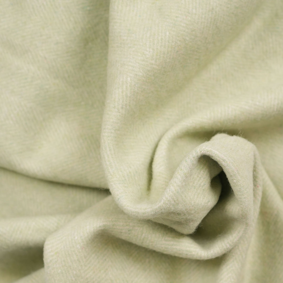 Highland Herringbone Wool Blend Throw Blanket with Tasselled Fringe - SAGE GREEN