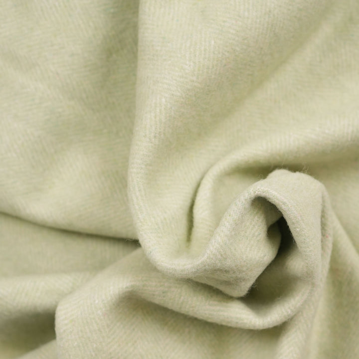 Highland Herringbone Wool Blend Throw Blanket with Tasselled Fringe - SAGE GREEN
