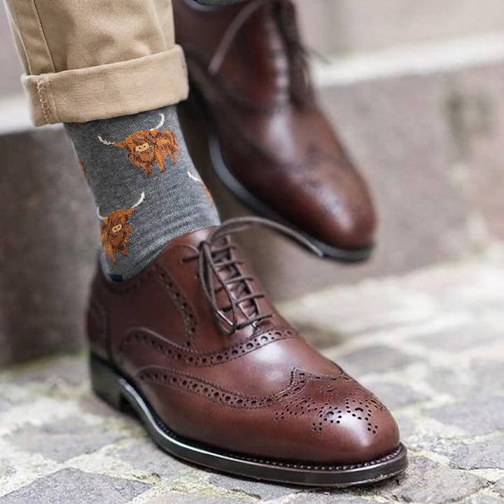 Men’s Luxury Bamboo Socks – Soft, Breathable &amp; Stylish Everyday Comfort - Higland Cow Grey
