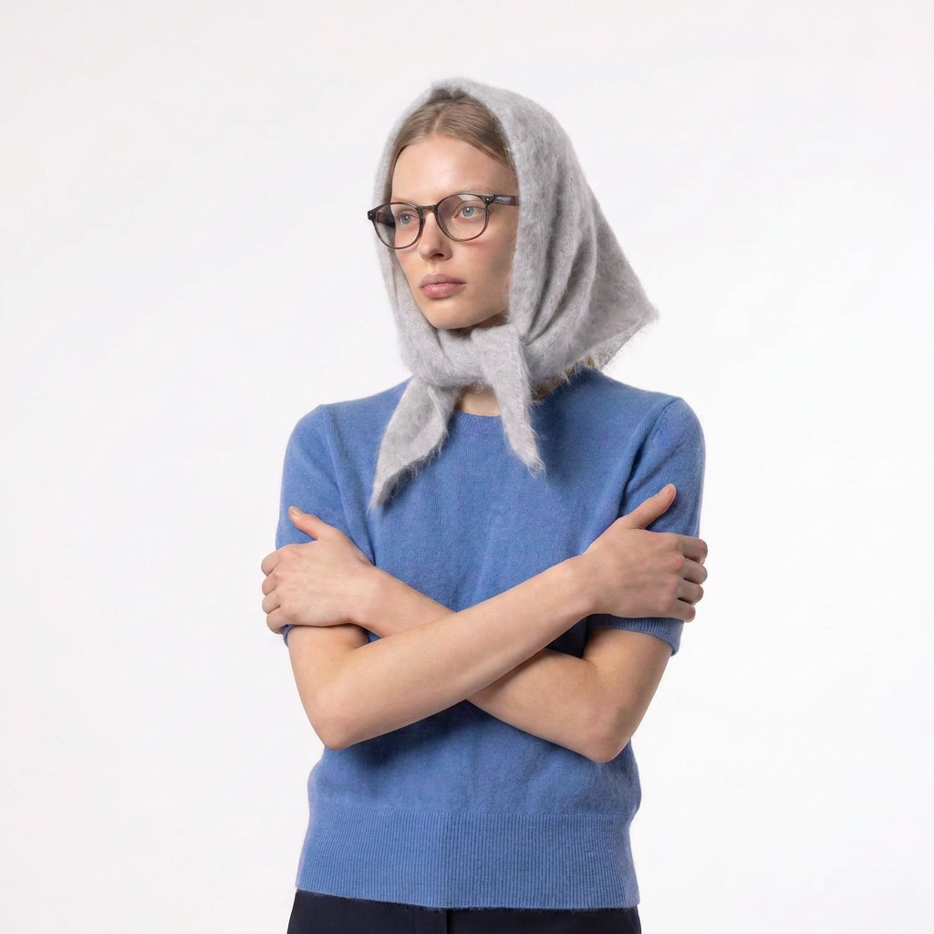 Pure Brushed Luxury Cashmere Triangle Head Scarf - RAIN