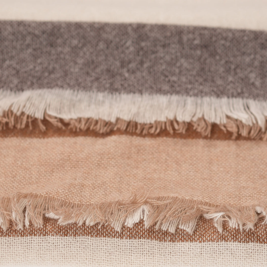 Earthy Block 100% Cashmere Square Scarf - NATURAL