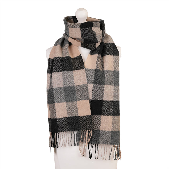 100% Lambswool Scarf – Traditional Tartan &amp; Check Designs - Made in Scotland - 5 Square Natural