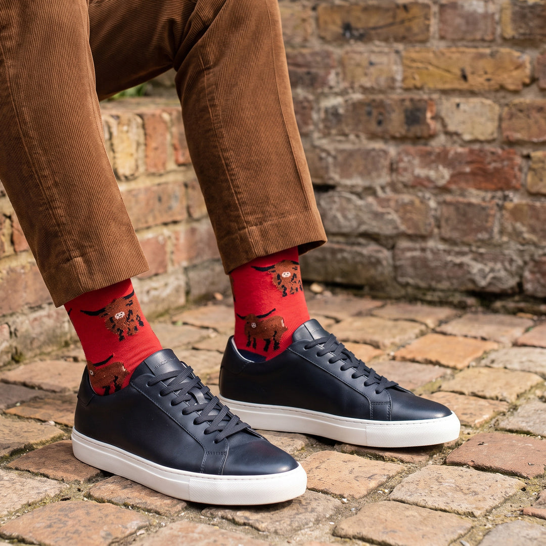 Men’s Luxury Bamboo Socks – Soft, Breathable &amp; Stylish Everyday Comfort - HIGHLAND COW 3 RED