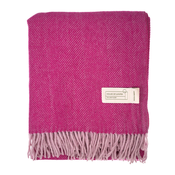 Highland Wool Blend Herringbone Throw Blanket - Extra Warm, Pink